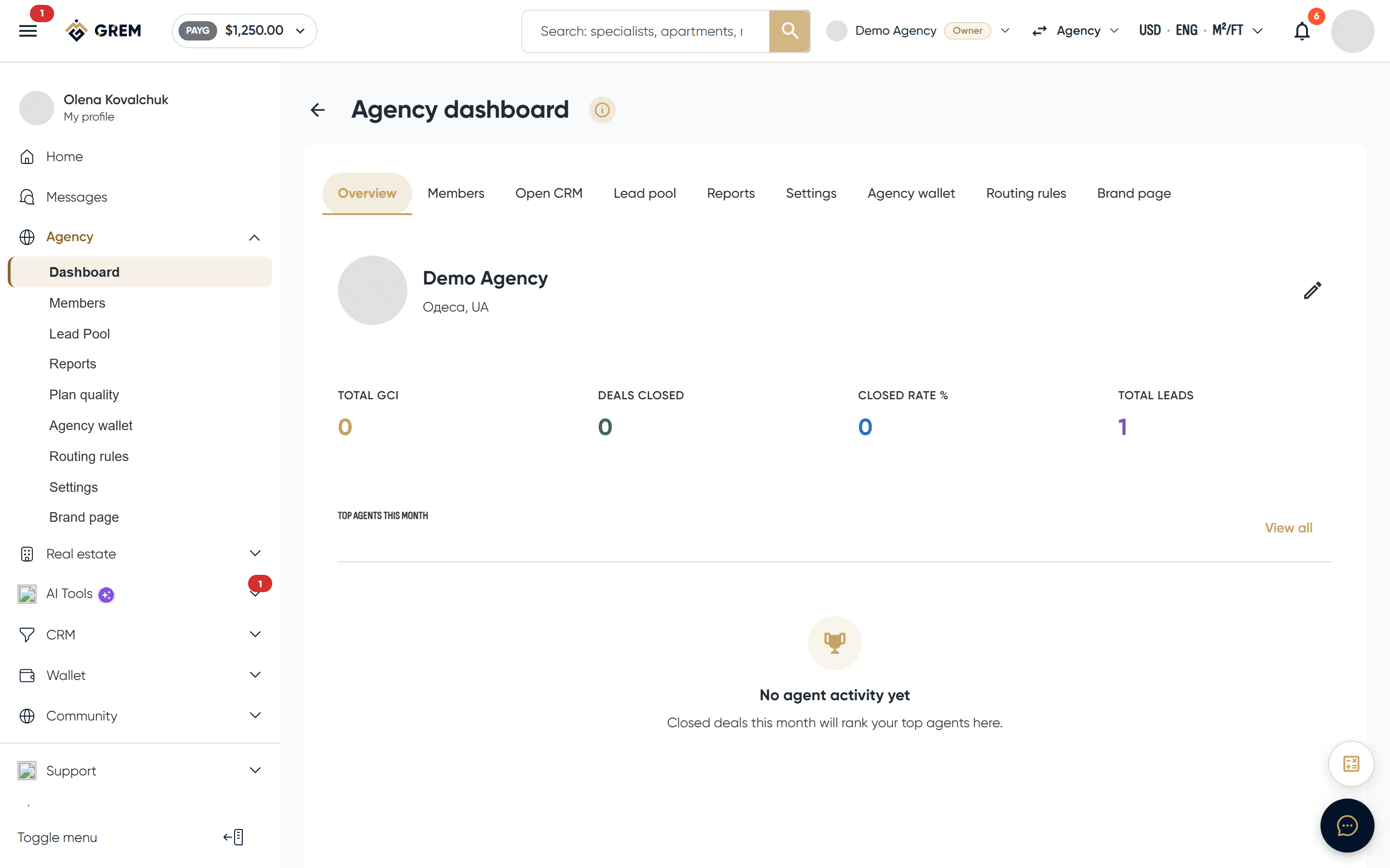 The agency workspace in the GREM cabinet
