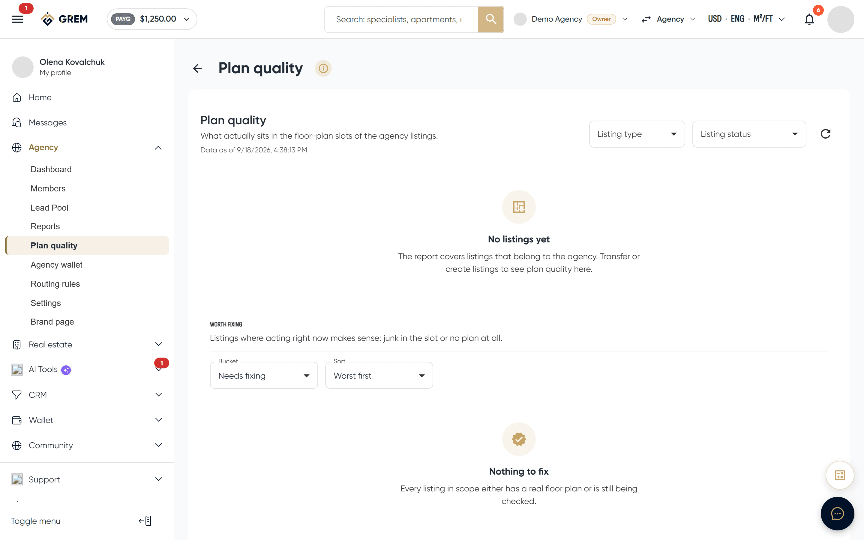 The agency floor plan quality report