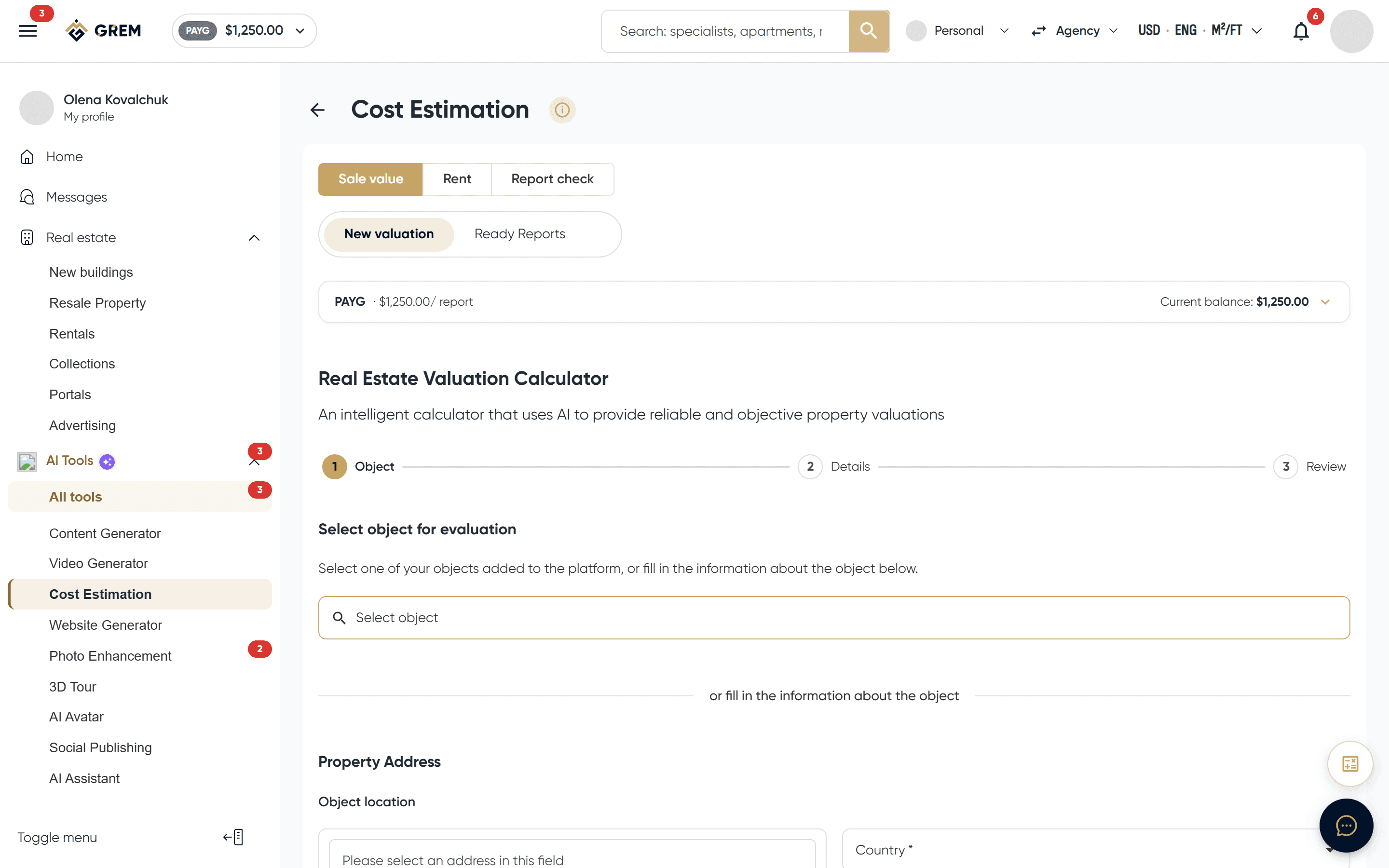 AI property valuation form