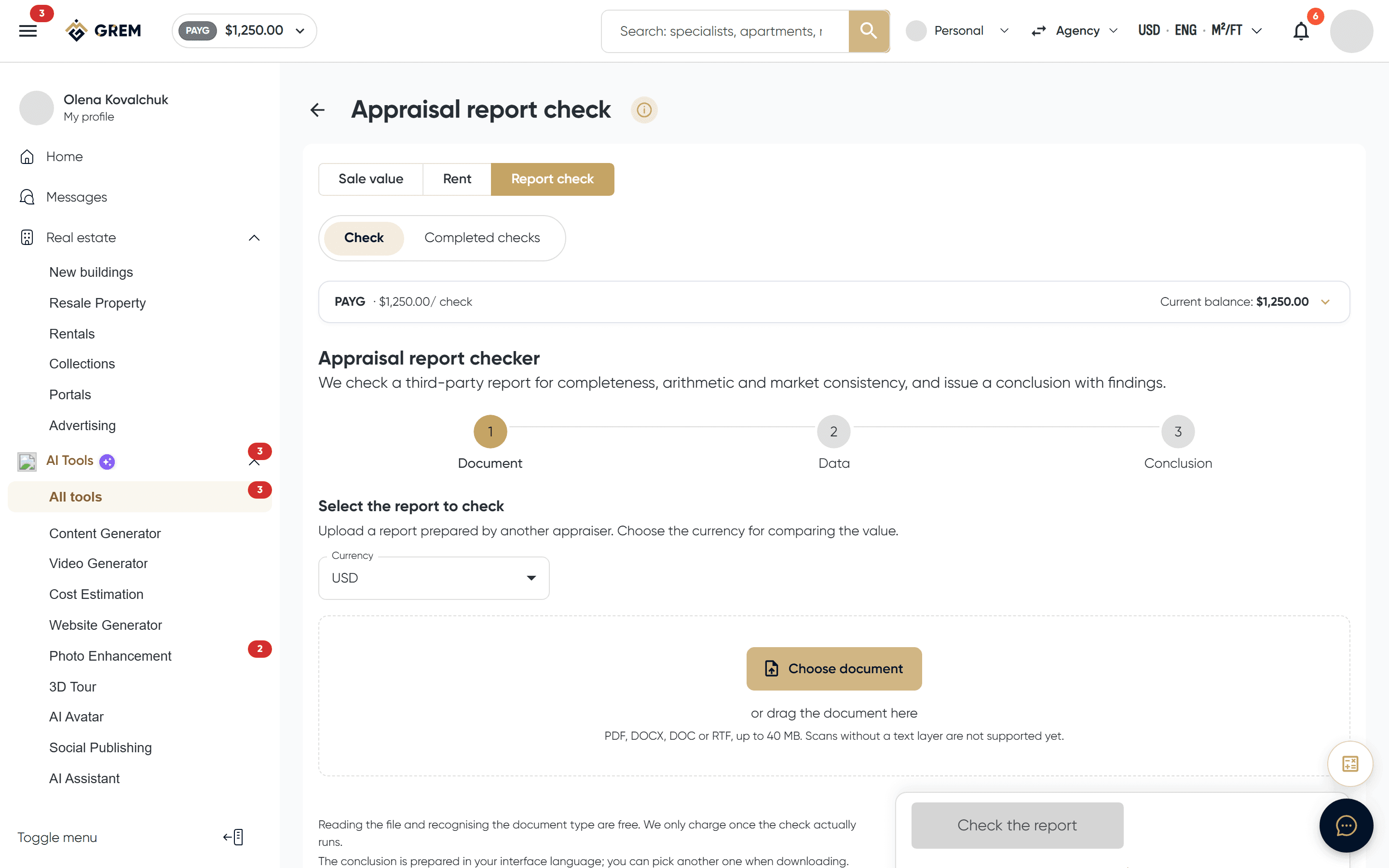 The valuation report review tool