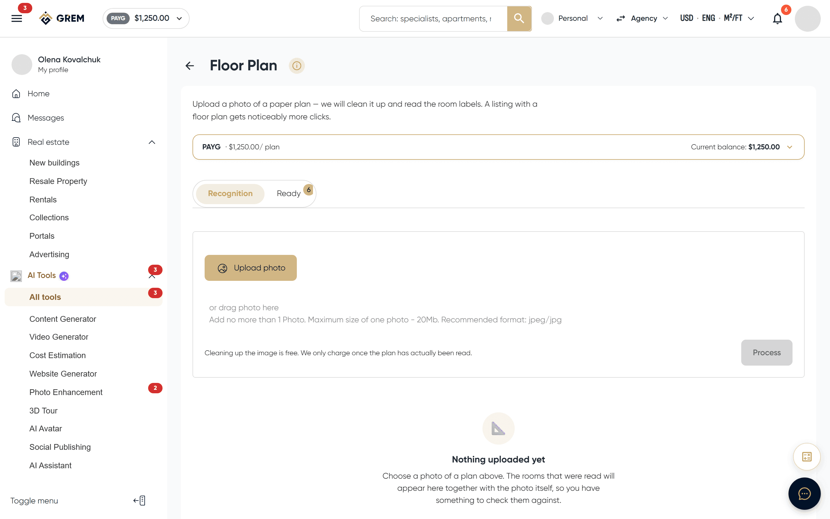 The floor plan tool: the original and the recognised room table