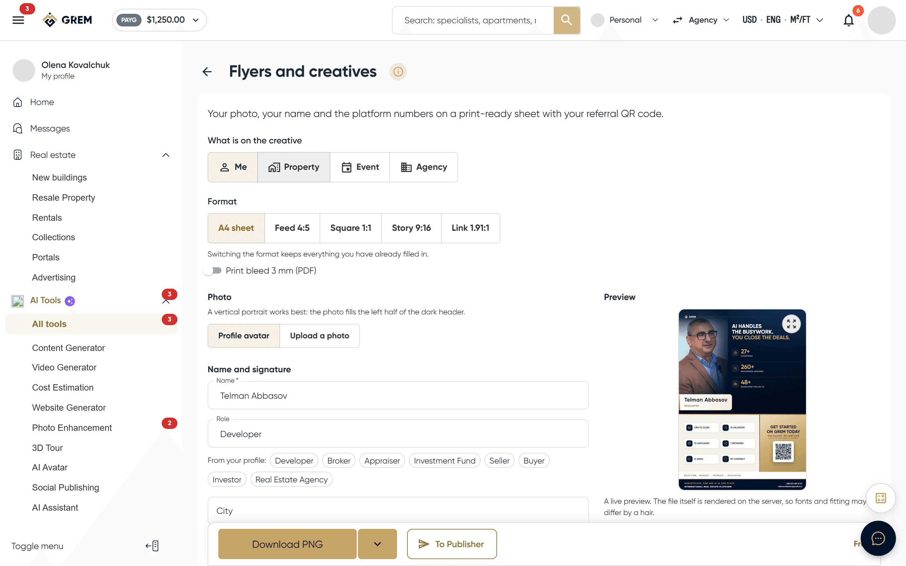 The flyers and creatives tool