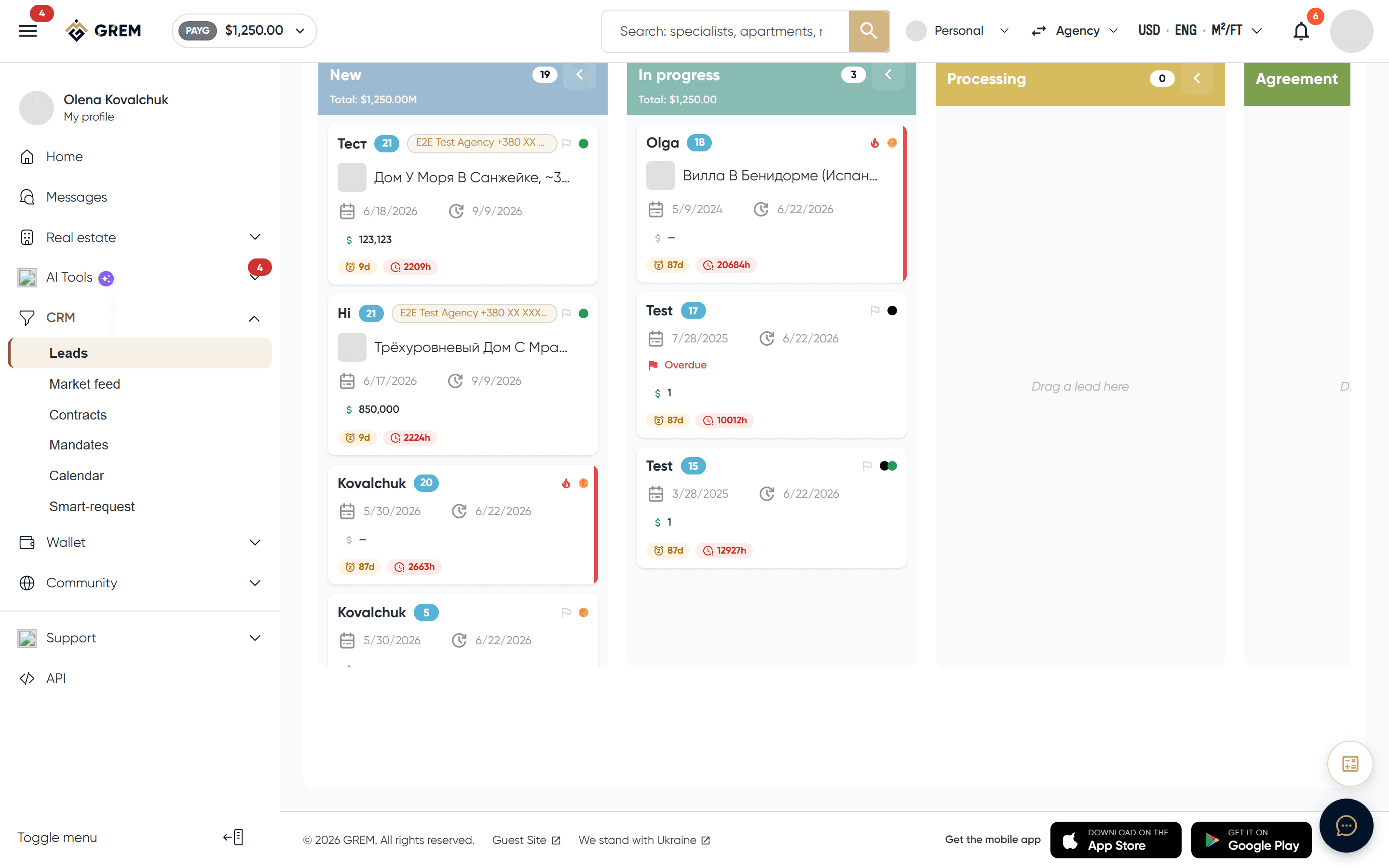 Sales pipeline Kanban board