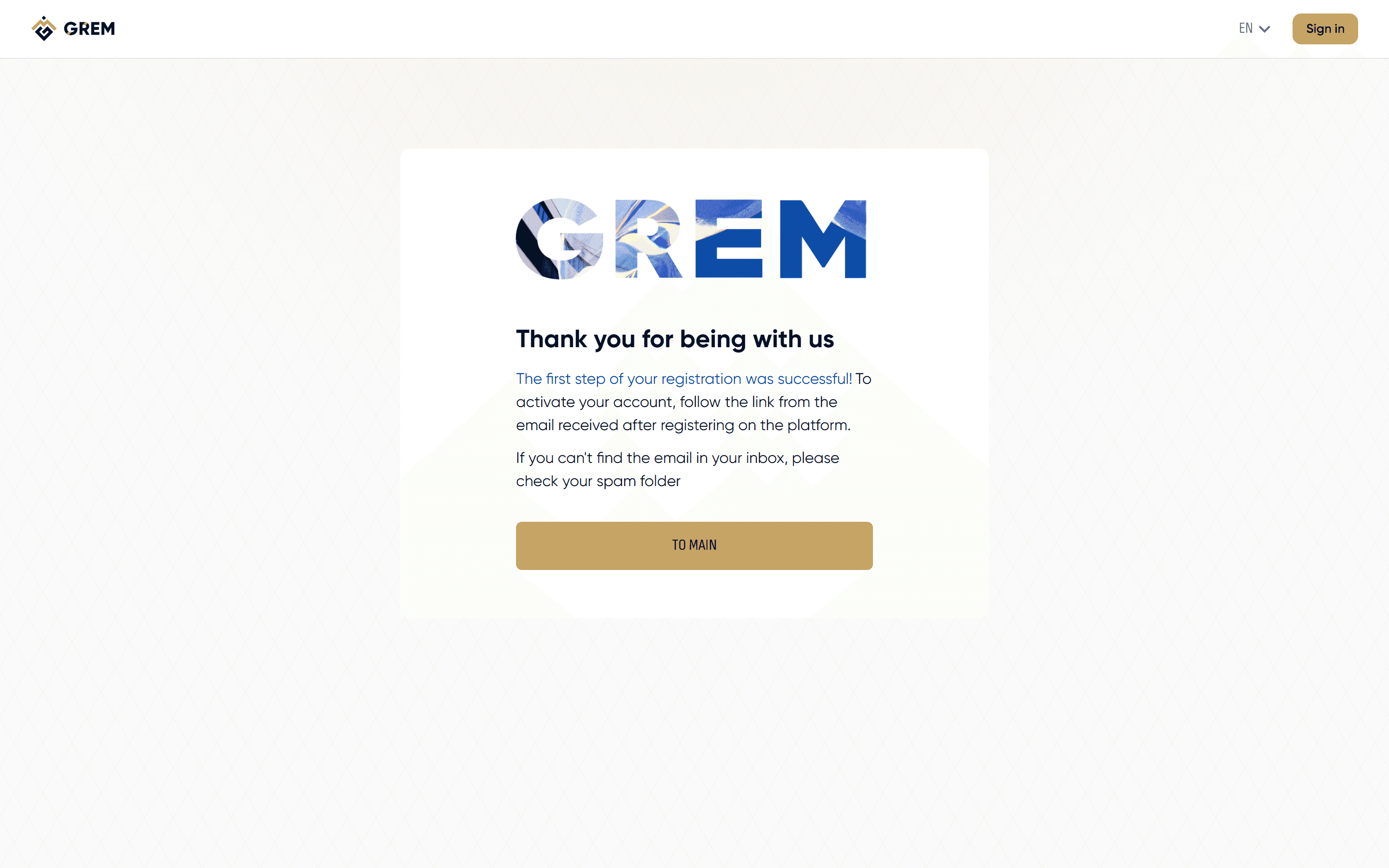 Email confirmation page