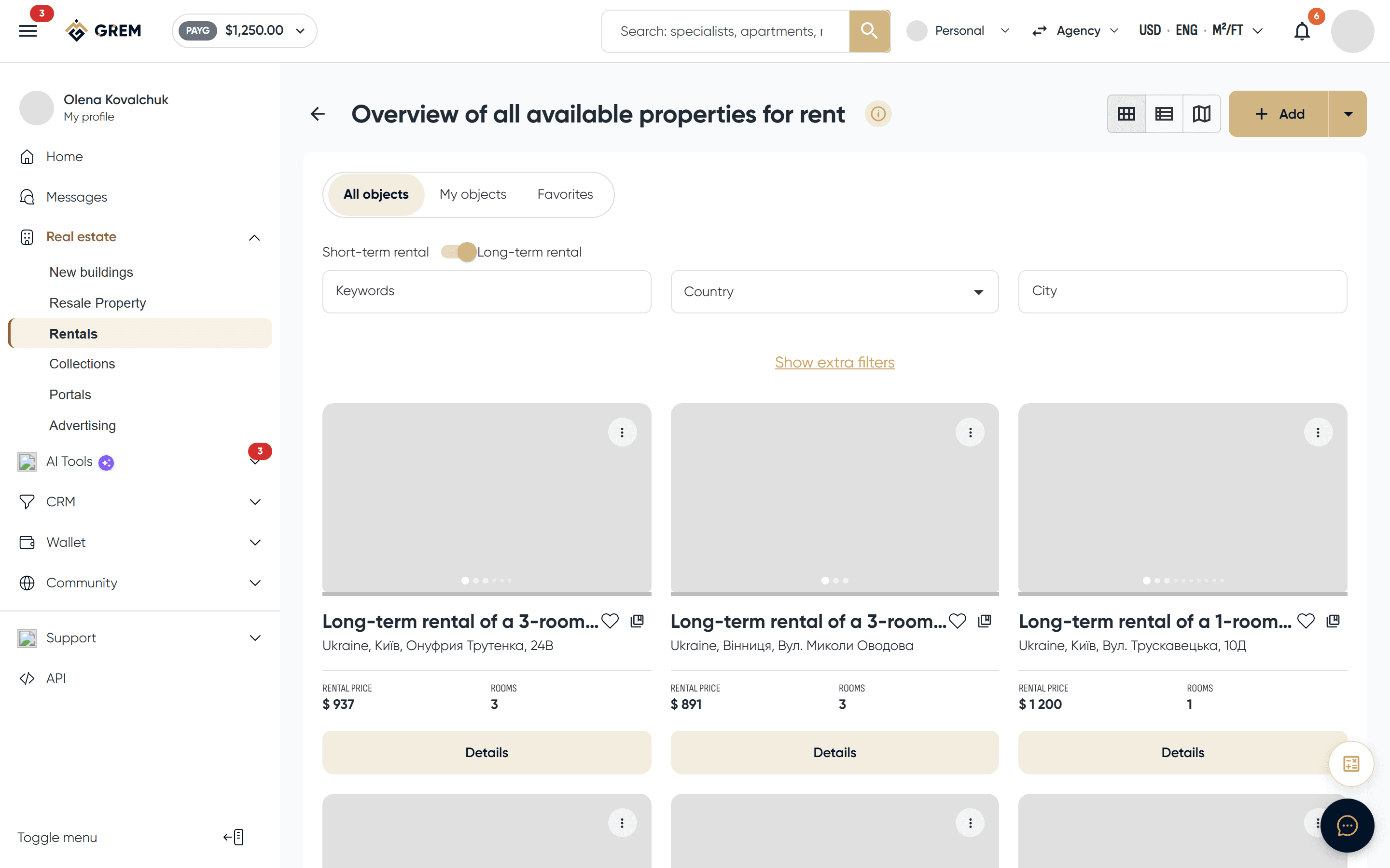 Toggle between sale and rental