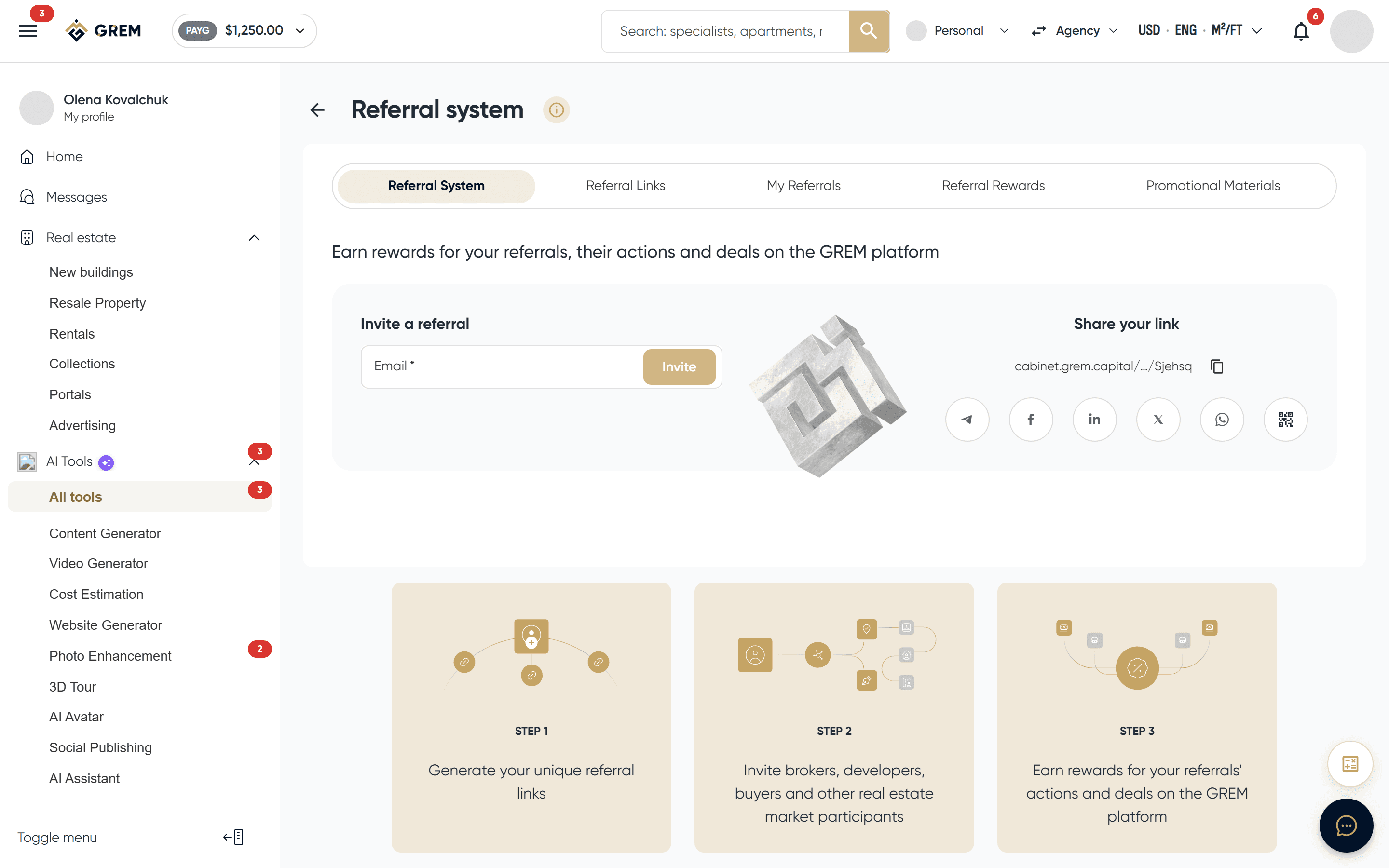 Referral program main page