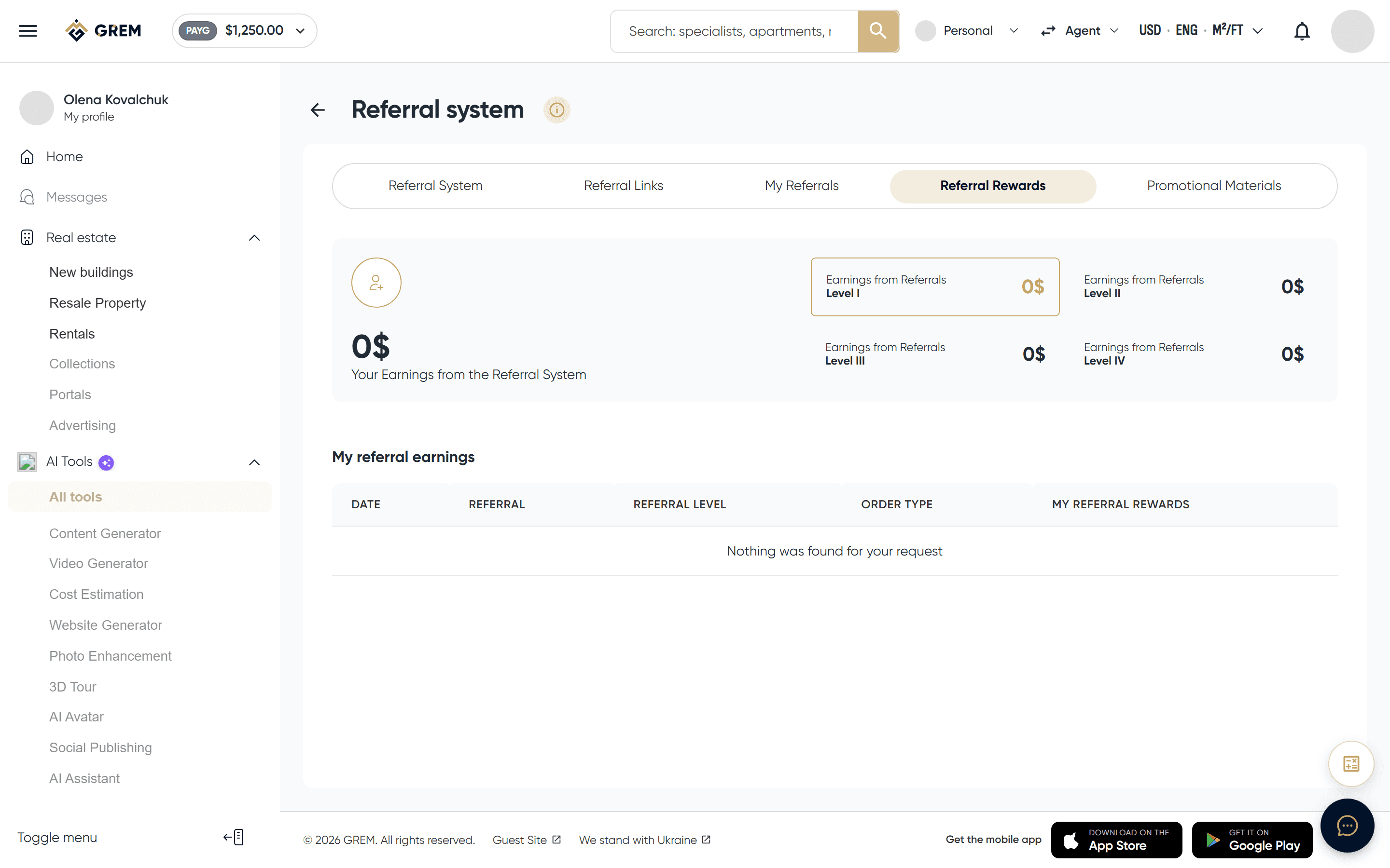 Referral rewards table