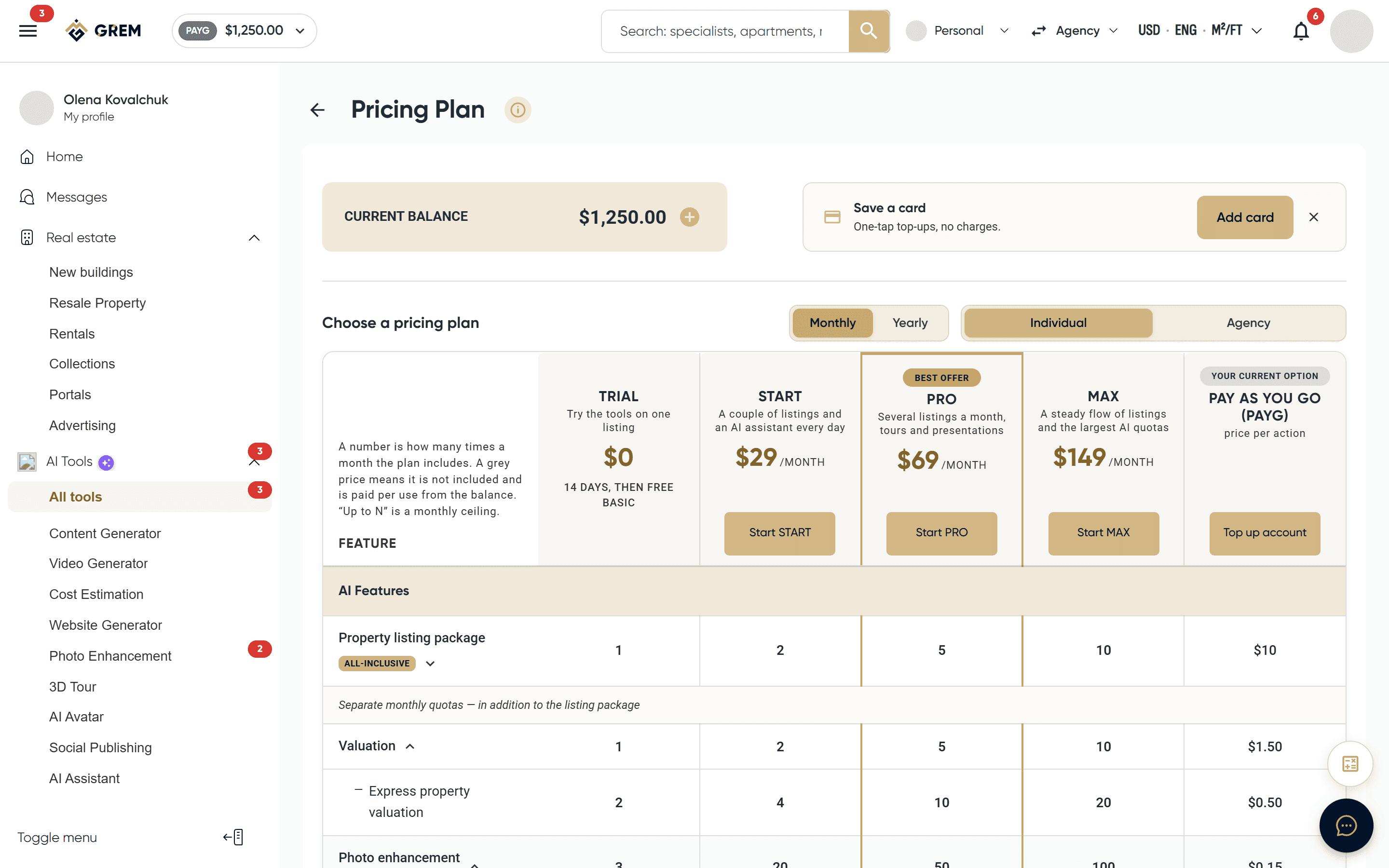Subscription plans comparison
